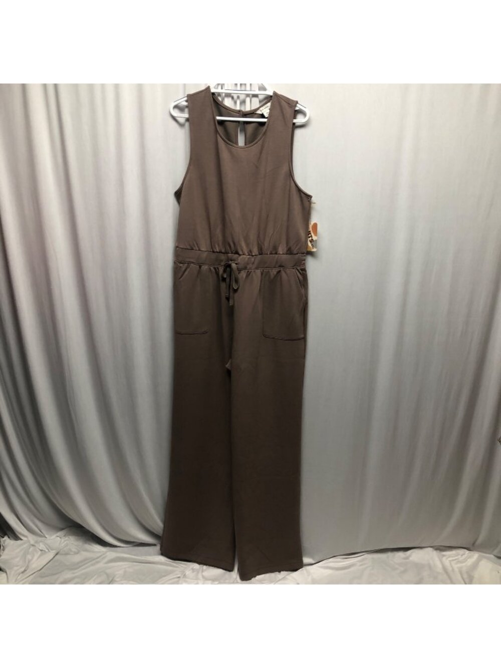 Rae Mode Sleeveless Mocha Jumpsuit Womens Size 1XL Drawstring Waist Comfy NEW